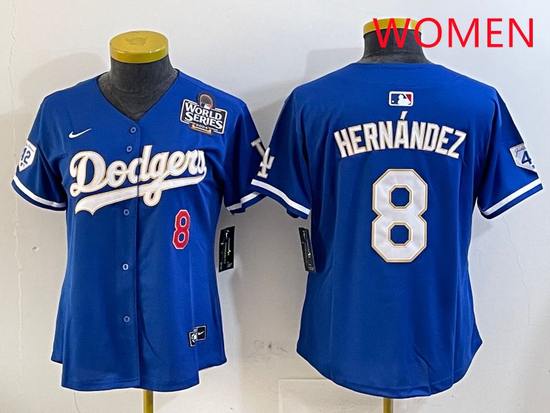 Women Los Angeles Dodgers 8 Hernandez Blue Gold Game 2025 Nike MLB Jersey style 3